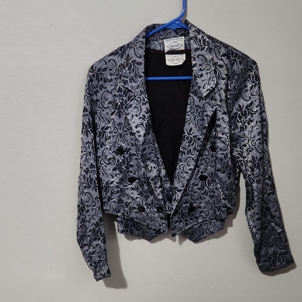 Petites By Ann Hill Victorian Jacket Vest Tapesty Silver Black Women's